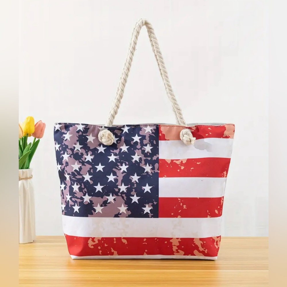 🇺🇸 USA Flag Large Woven Summer Tote